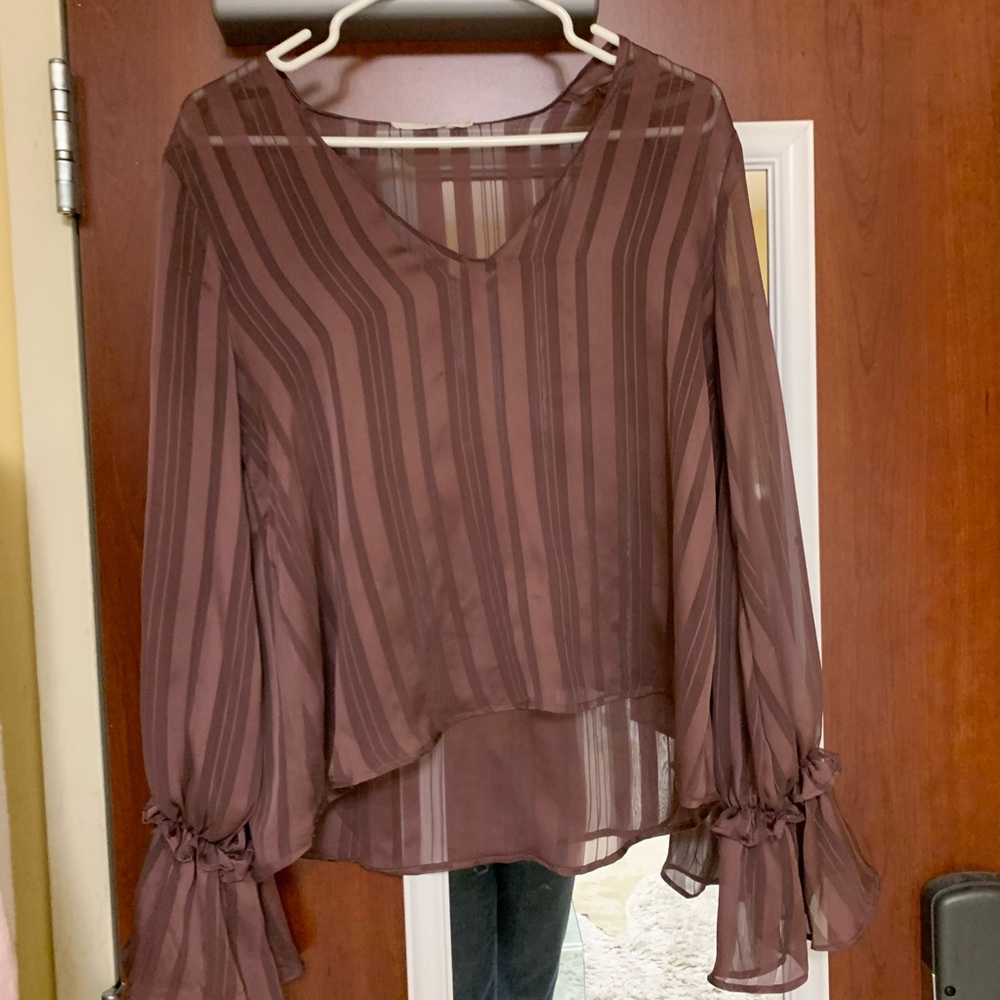 purple sheer long sleeve shirt